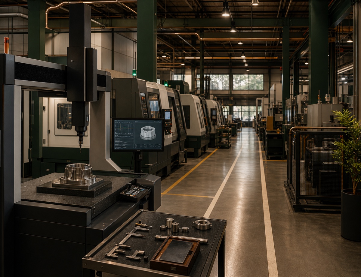 Fábrica moderna com produção e controle de qualidade